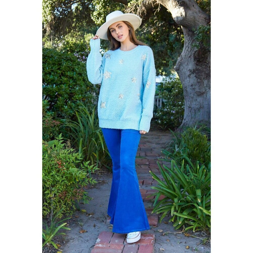 Kimber Sequin Starry Sweater in Blue - Picture 2 of 5